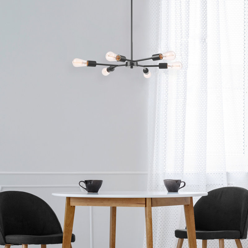 Lustre en laiton mat 6 lumières Jeiner, Noir mat
