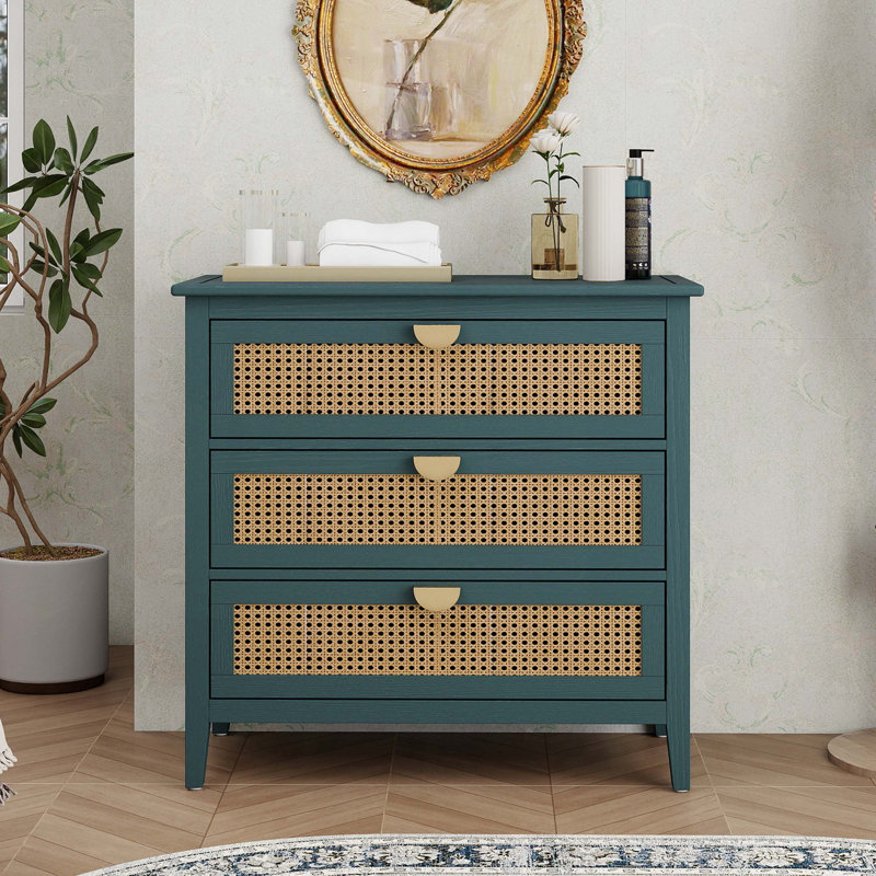 Wood Console Table with3 Drawers,Four Legs, Green