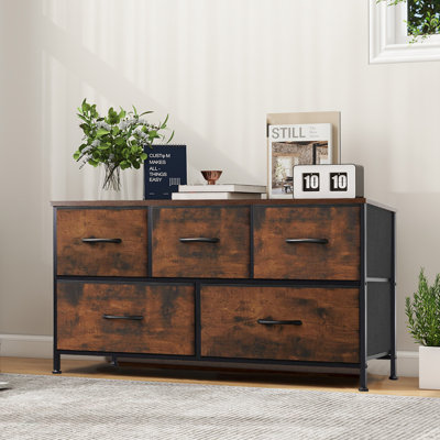 Dresser With 5 Fabric Drawers, Tall Dresser For Bedroom, Large Dresser Fabric Chest For Living Room