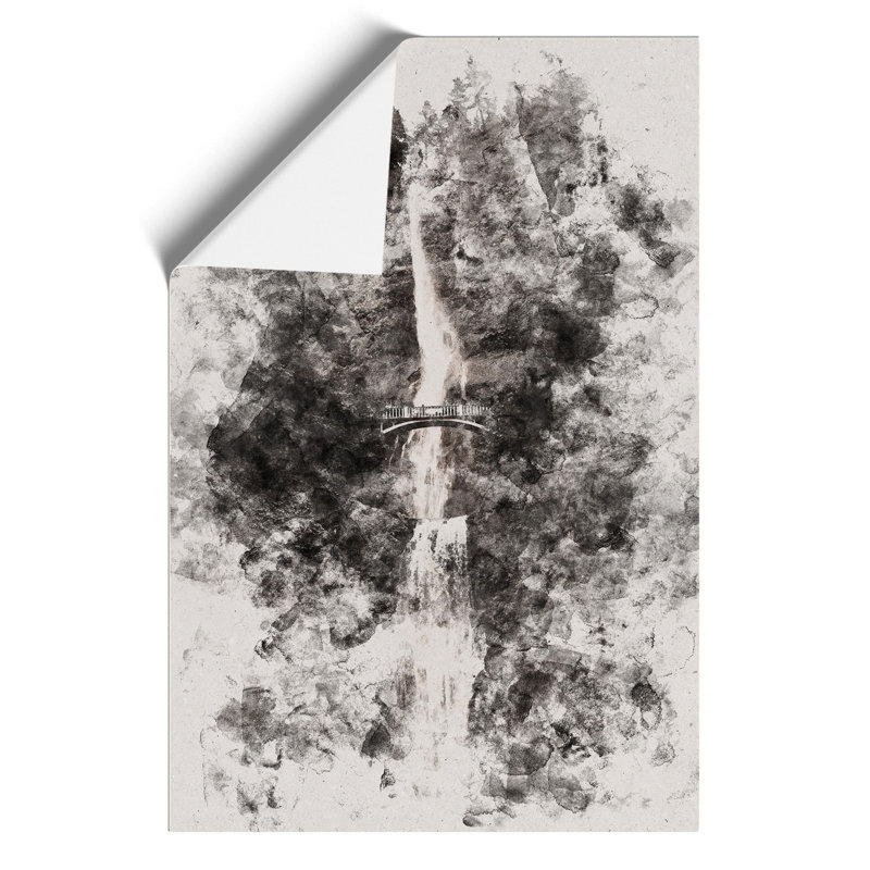 Multnomah Falls Waterfall Watercolour - Frameless Print, 84cm H x 59cm W x 0.1cm D