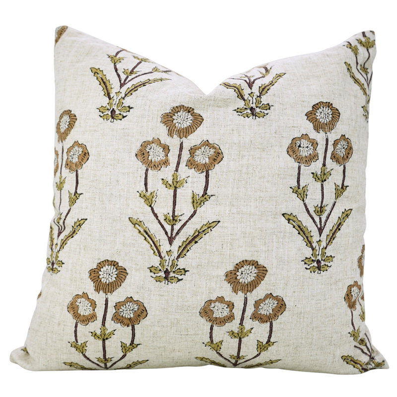 Fabdivine Artisan Block Print Linen Throw Pillow Cover for Home Décor, Amitabh,, Rectangular 20" H x 12" W, Brown
