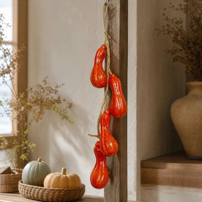 Décoration d'Halloween : guirlande de courges artificielles, fausses citrouilles à long cou, ornements d'automne pour l'Action de grâce et Halloween, décoration murale et de porte
