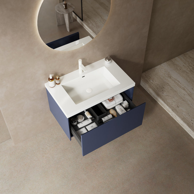 Meuble-lavabo mural 30 po avec lavabo, armoire de rangement flottante murale en contreplaqué