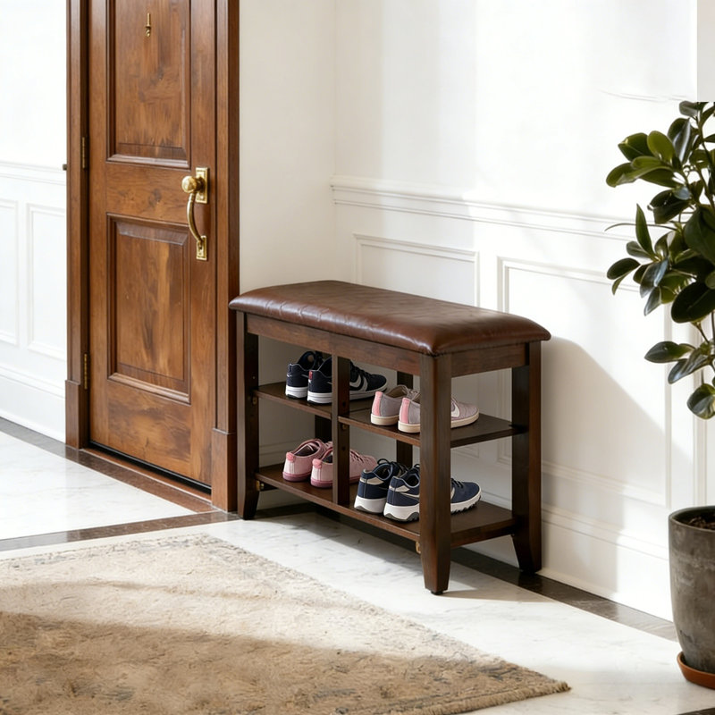 Adjustable Two-Tier Shoe Storage Bench, 16.5" H x 23.8" W x 12" D