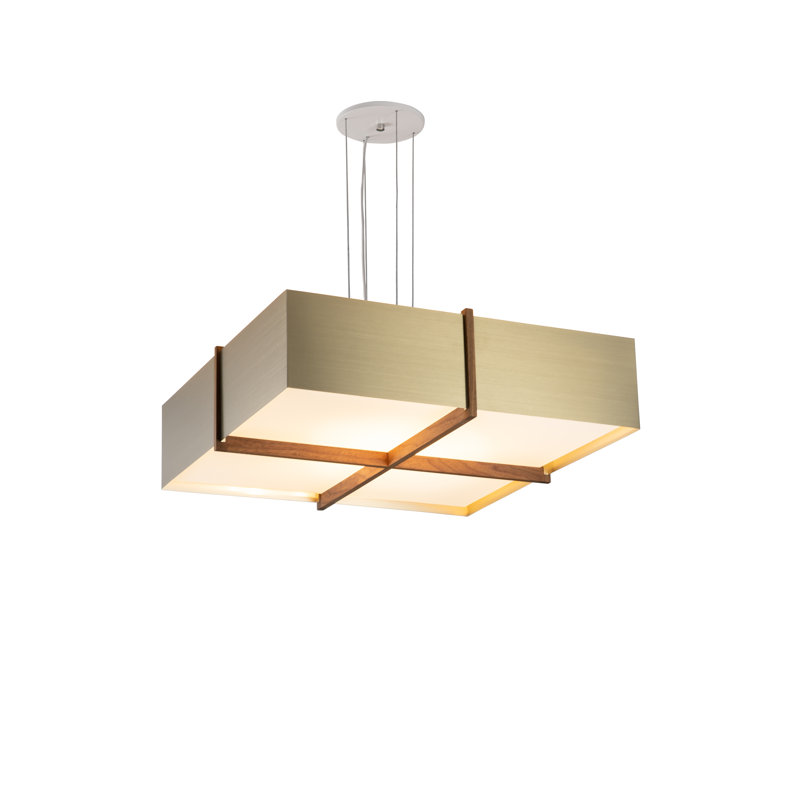 Luminaire suspendu DEL Veram 2700K, Laiton brossé, Noyer, H 6,4 po x l 24 po x P 24 po