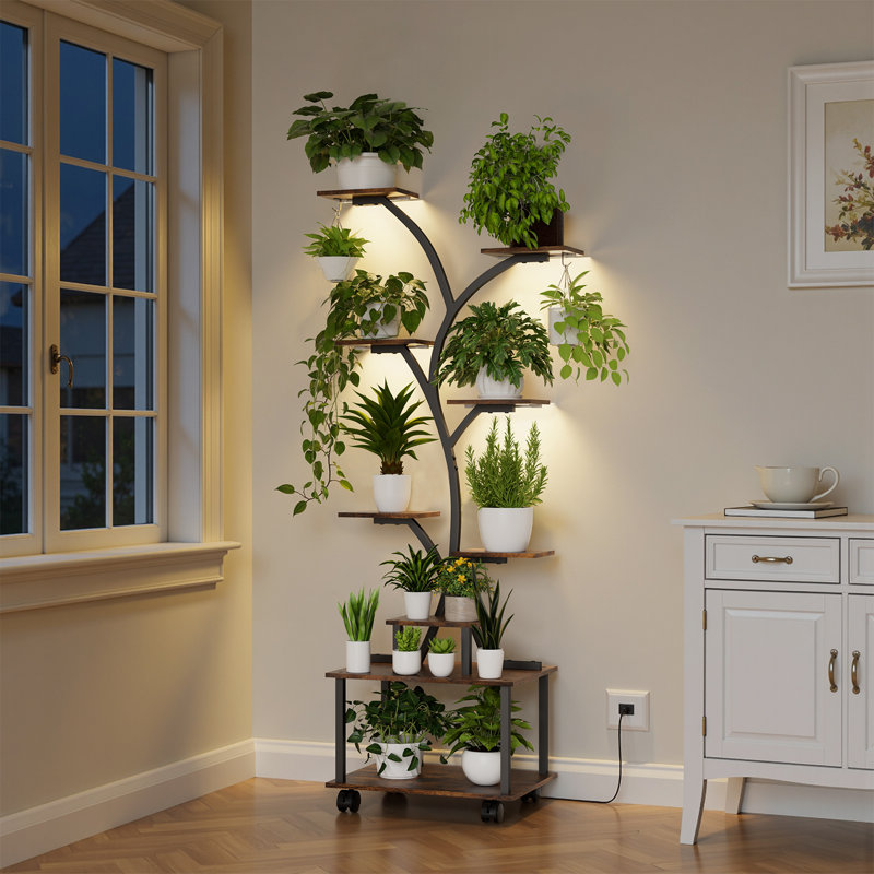 Support pour plante avec lumières de croissance et roulettes verrouillables
