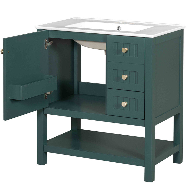 30" Transitional Bathroom Vanity Combo with Sink, Green