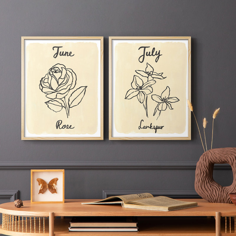 Birth Month VI-Premium Framed Print -Ready to Hang - No Nails Required - No Nails Required, 15" H x 24" W, Natural Wood