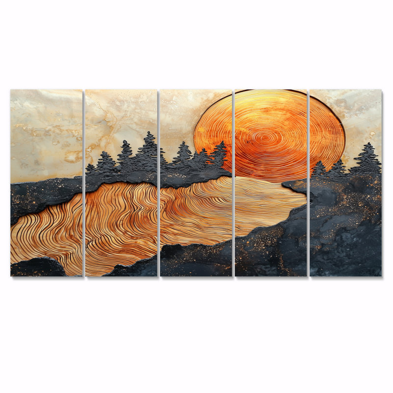 Sandyville - Art mural forêt, art mural traditionnel, toile 5 pièces, H 32 po x l 80 po