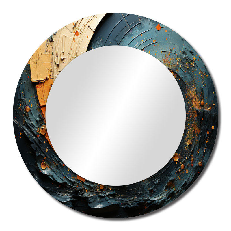 Orange bleu sarcelle abstrait spirales II - abstrait spirales miroir, 23 po x 23 po