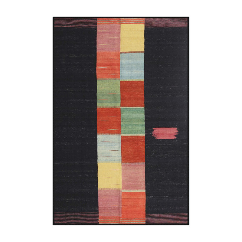 Tapis noir/orange/jaune contemporain, Rectangle 8 pi x 10 pi