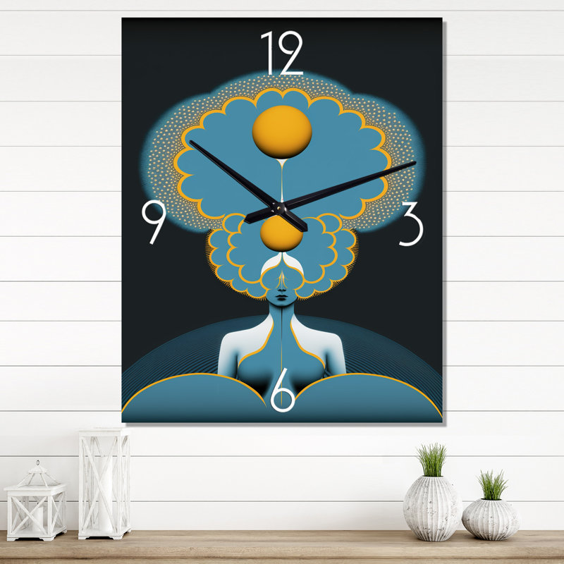 Déesse oracle efflorescence VII - Horloge murale abstraite moderne surdimensionnée, H 32 po x l 24 po x P 1 po