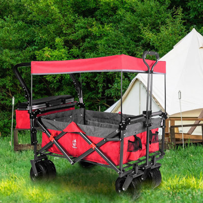 Folding Wagon Cart with Wheels for All-Terrain with Brake