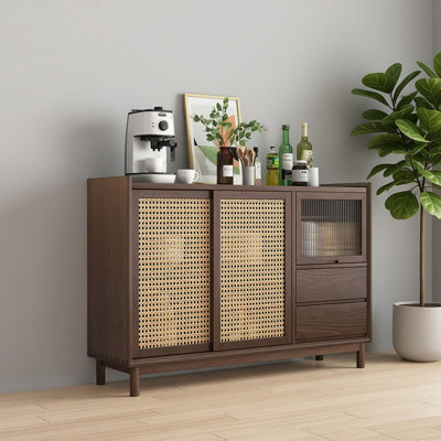 Multi-functional Solid Wood Cane Sideboard