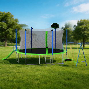 14FT Trampoline With Slide And Swings