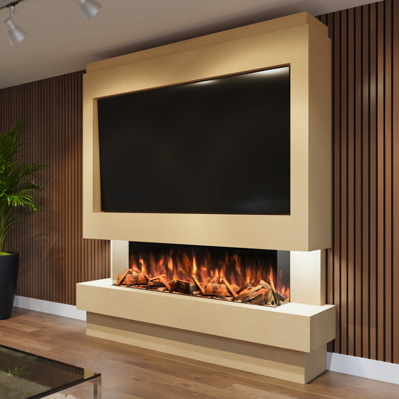 Media Wall Package 10 – 1300mm 3-Sided Electric Fireplace with LED Flame & TV Panel