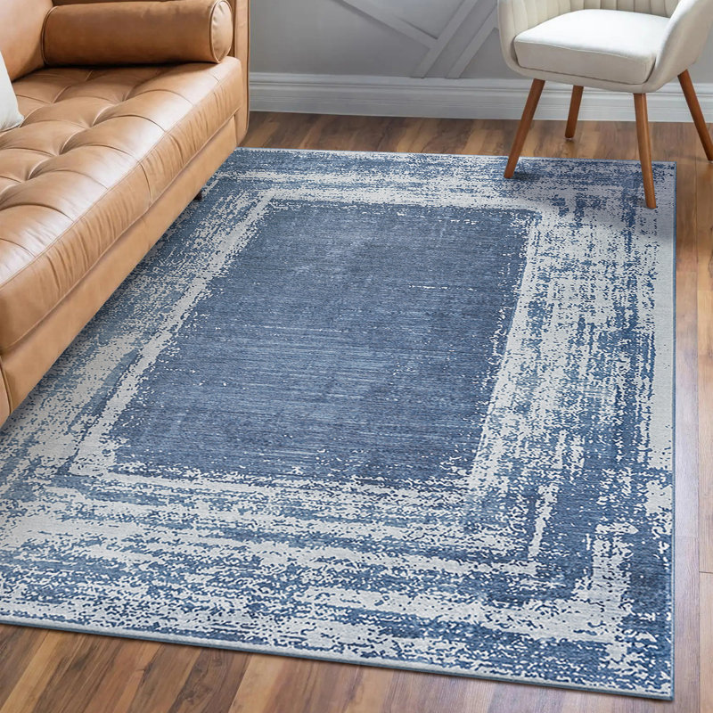 Tapis rectangulaire Amaya Navy avec envers antidérapant, Rectangle 5 pi x 7 pi