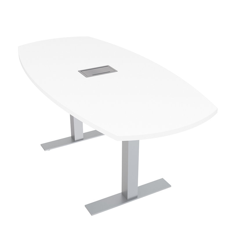 Table de conférence Arc Boat avec bases en T en métal et modules de données, L 72 po x l 36 po, Blanc classique