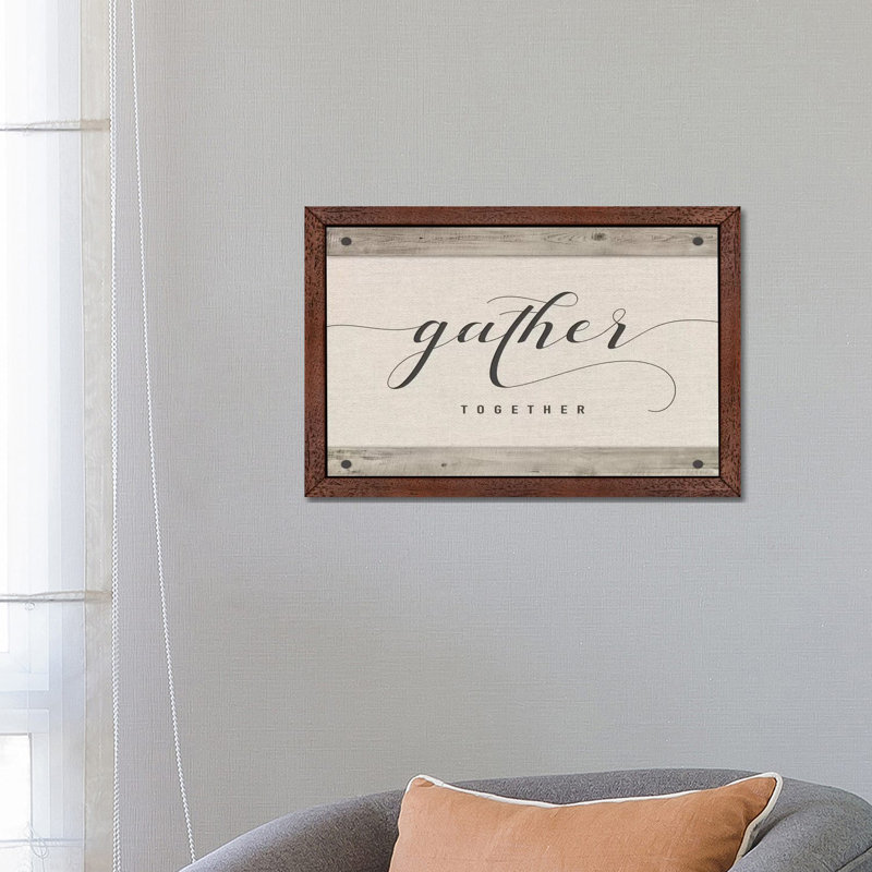 Gather Together by Amanda Murray - Floater Frame Print on Canvas, Brown Framed