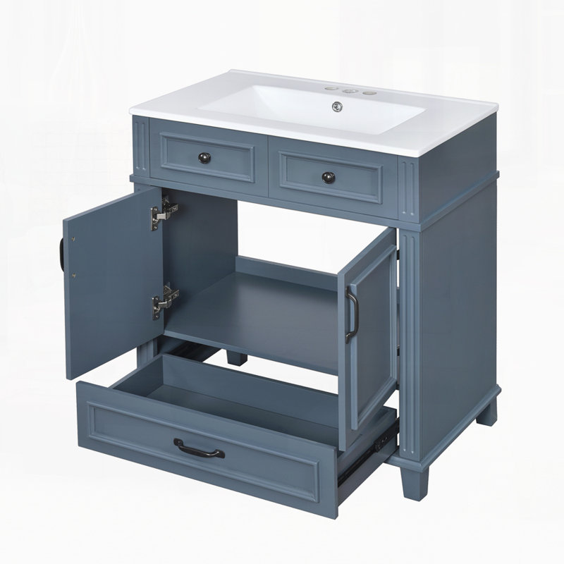 Meuble-lavabo 30 po avec lavabo en céramique, Bleu