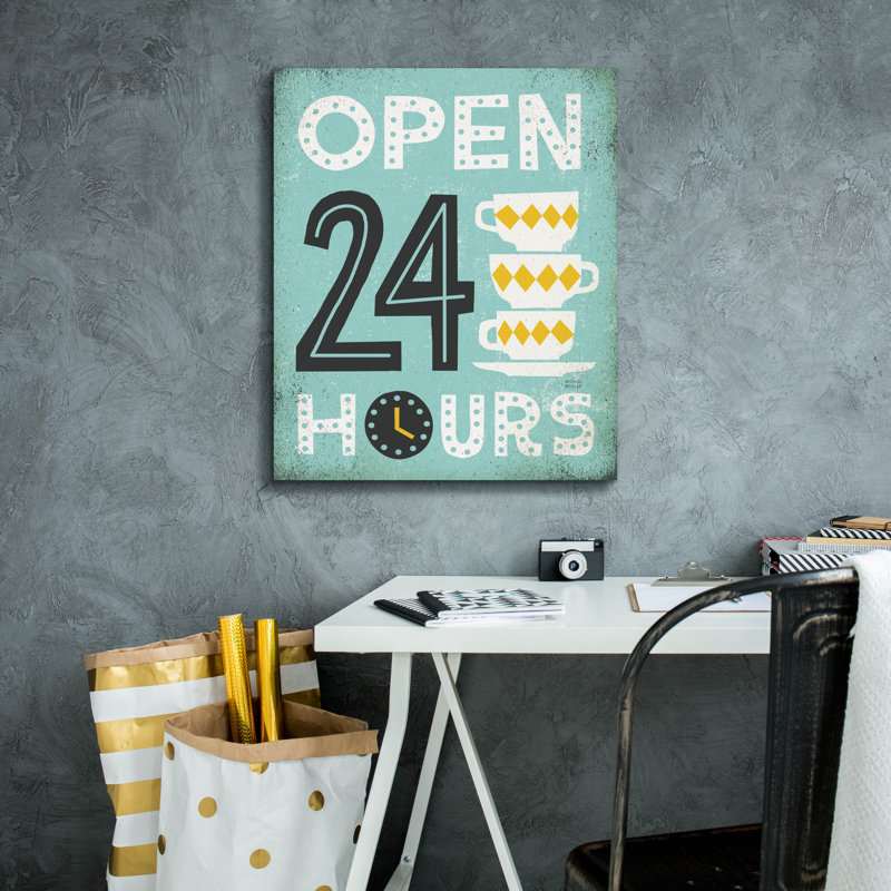 «Retro Diner Open 24 Hours» par Michael Mullan, art mural sur toile, H 24 po x l 20 po x P 0,75 po