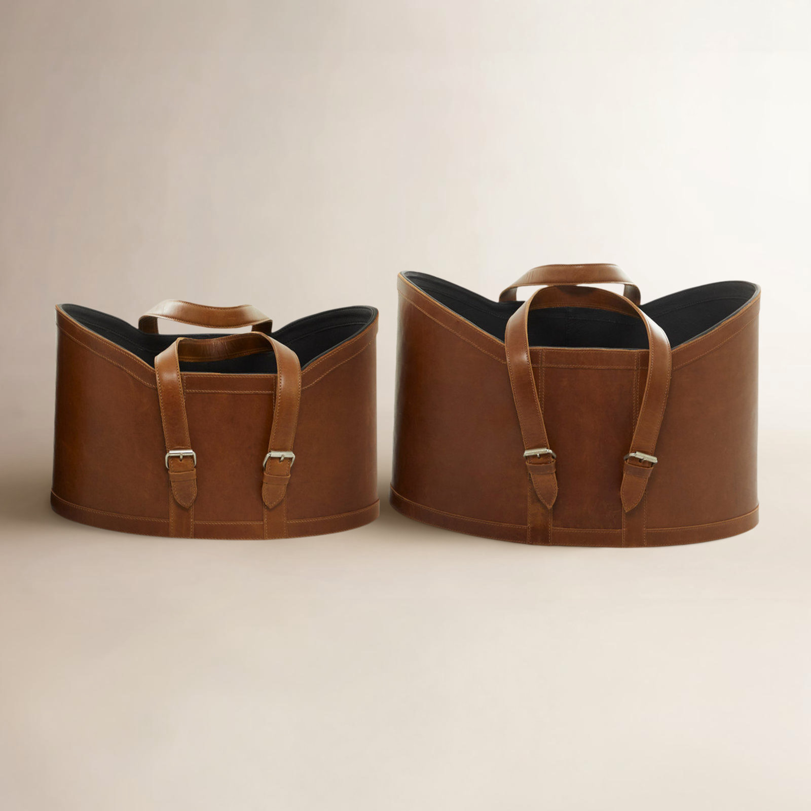 Handmade Genuine Leather Storage Bin Set, Brown
