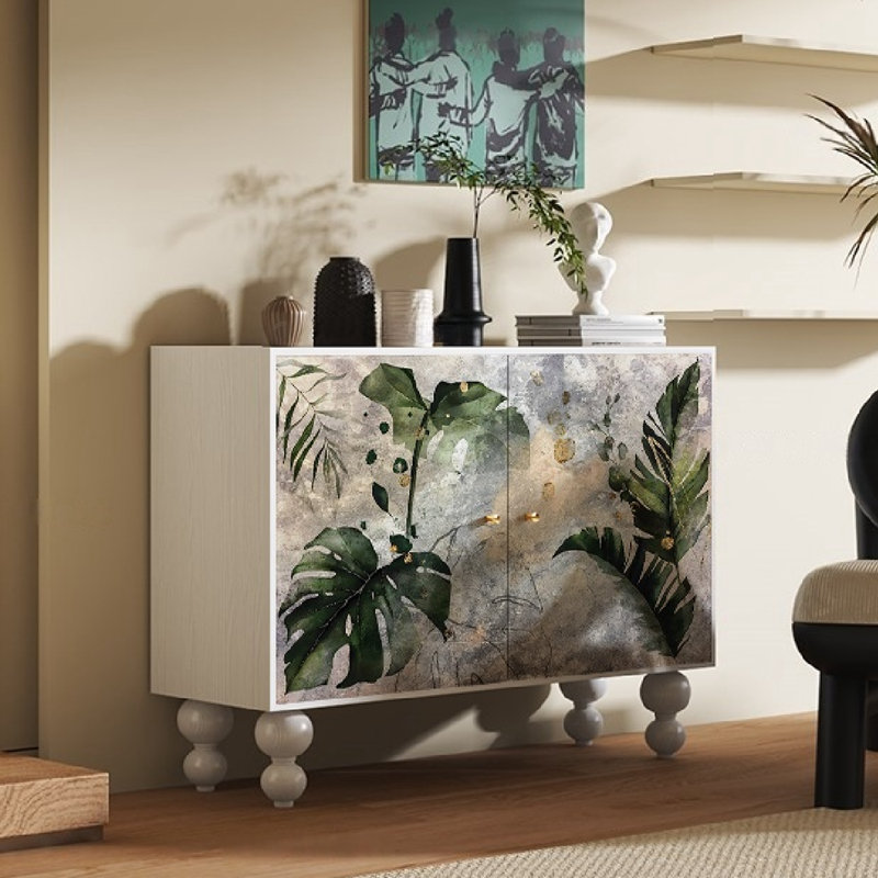 Armoire décorative à double porte et console de rangement, Blanc