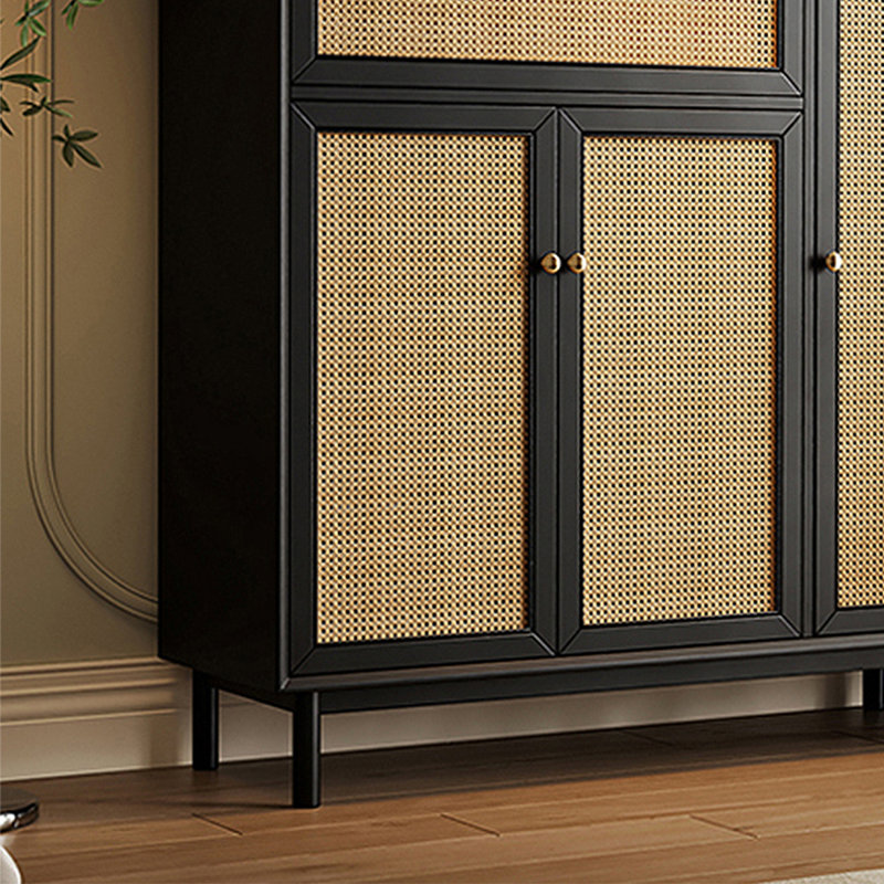 Armoire de rangement pour chaussures en rotin tissé, Noir