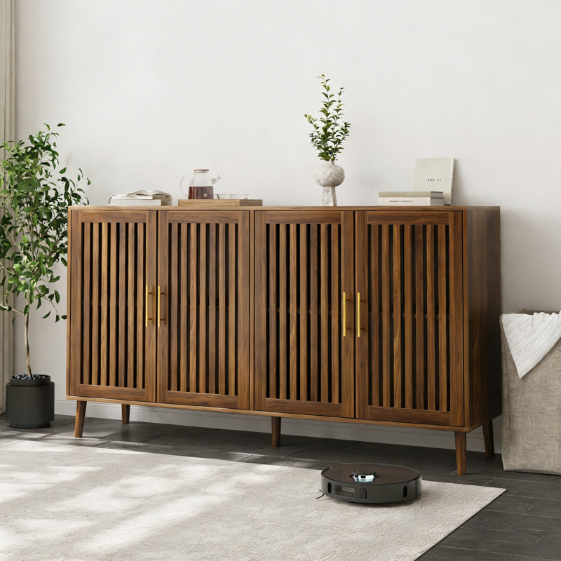 Buffet de 63 pouces avec rangement, buffet à 4 portes grillagées, armoire d'appoint multifonctionnelle pour la salle à manger, le salon, le vestibule, la cuisine