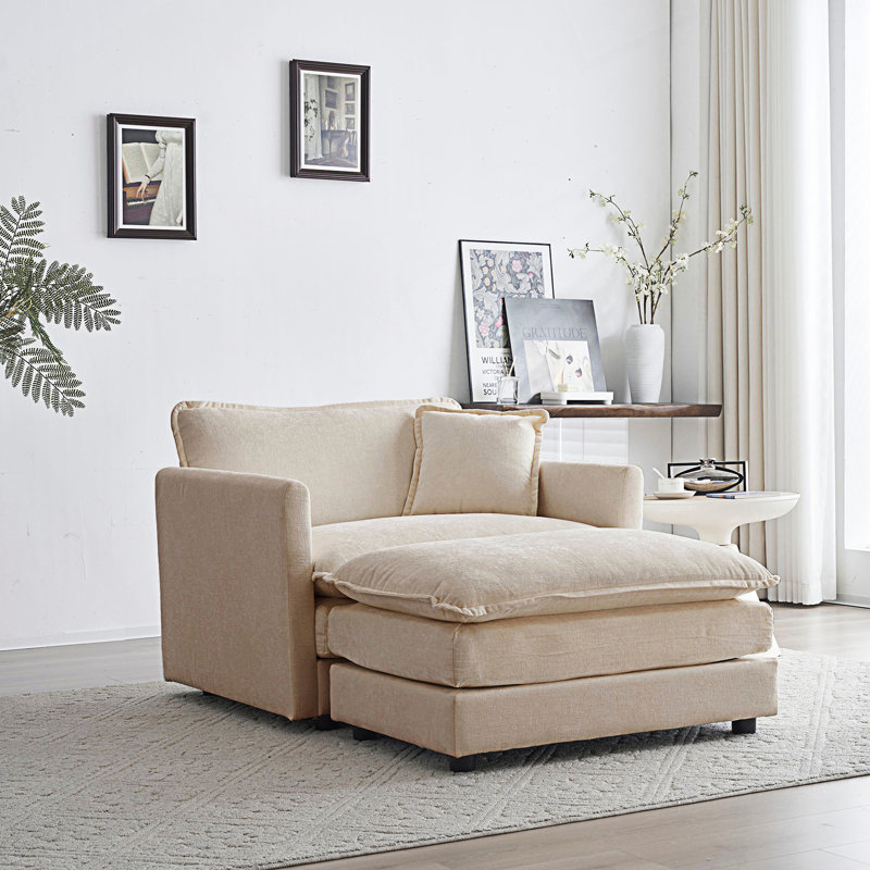 Fauteuil d'appoint moderne avec repose-pieds, fauteuil club, Beige