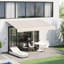 Auvent rétractable 12 'x 10' pour balcon - protégé, eau, manivelle manuelle, structure en aluminium, patio beige et blanc et tissu opéré, tissu 280G / M, balcon, cour
