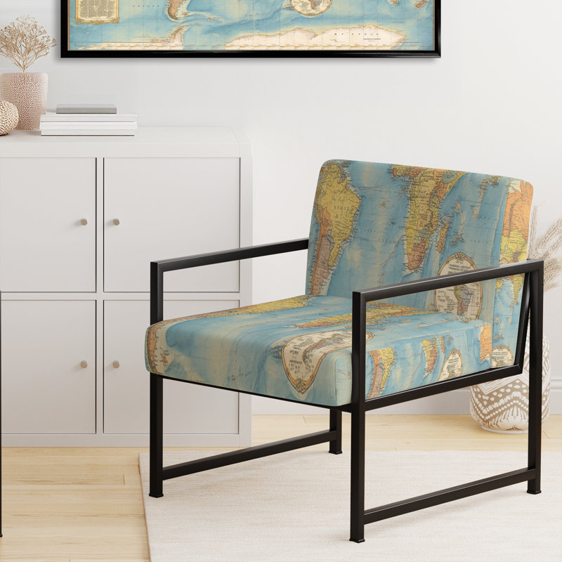 Chaise d'appoint vintage carte du monde I - tapissier, Noir