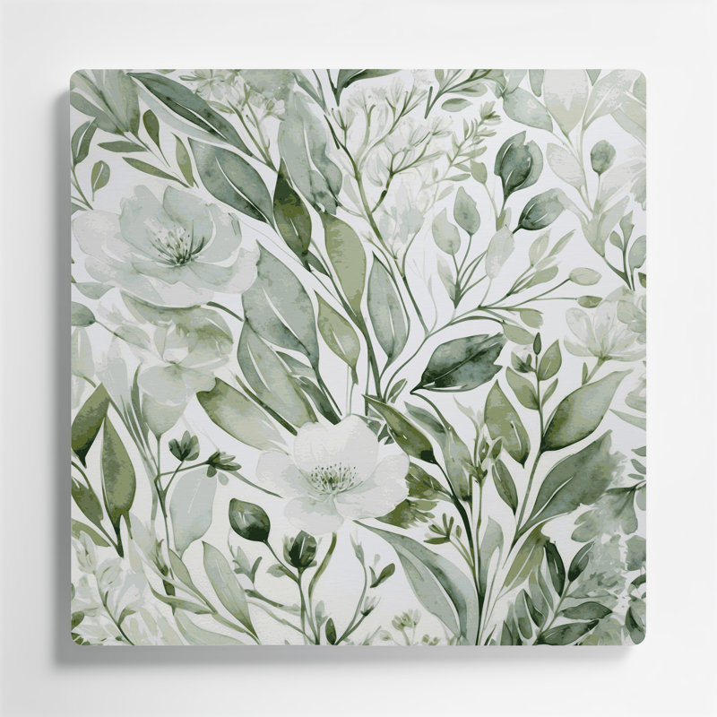 Aquarelle, art floral vert 95, H 12 po x l 12 po