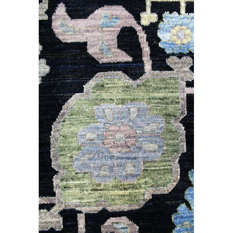 Harshang Floral Area Rug in Black, Rectangle 8'2" x 9'9"
