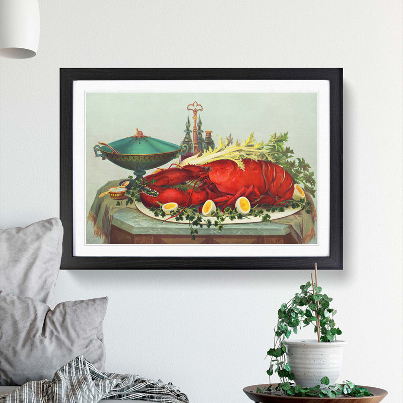 Still Life with Lobster - Framed Print, 27cm H x 36cm W x 2cm D, Black Framed