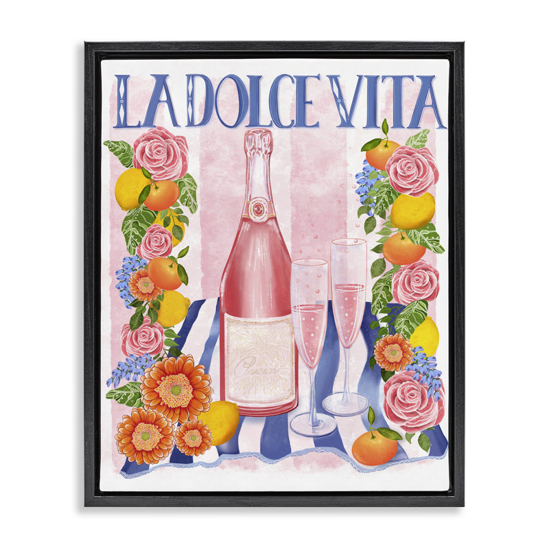 Cadre flottant pique-nique rose champagne, design par Lori Mosley, H 31 po x l 25 po, Cadre flottant noir de jais