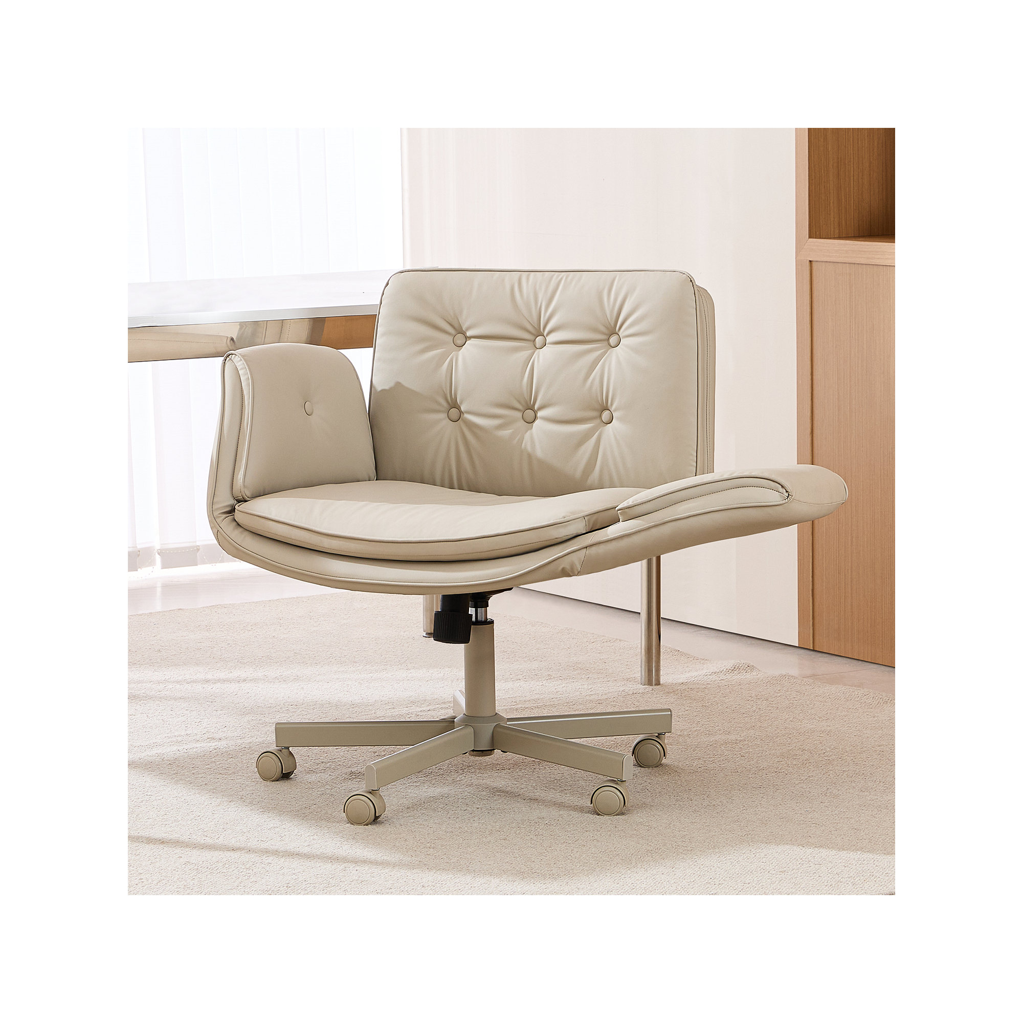 Luii Criss Cross Home Office Chair with wheels and arms, Cream, Cream