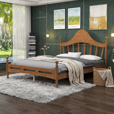 Wood Platform Bed with Curved Headboard Design