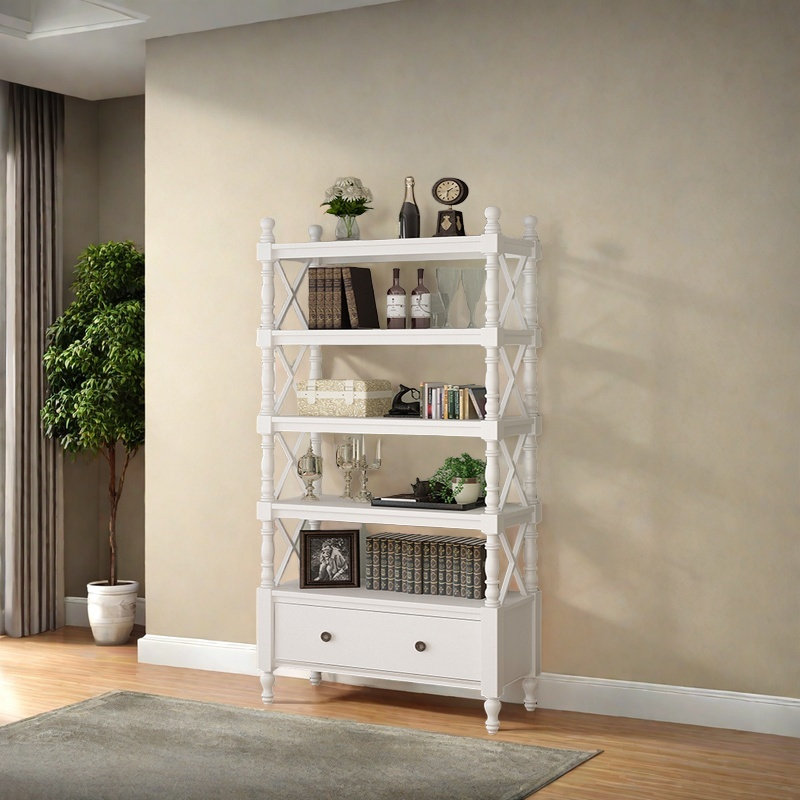 Simple design bookcase, (5 Shelves) 81.1''H x 31.4''W x 14.1''D, White