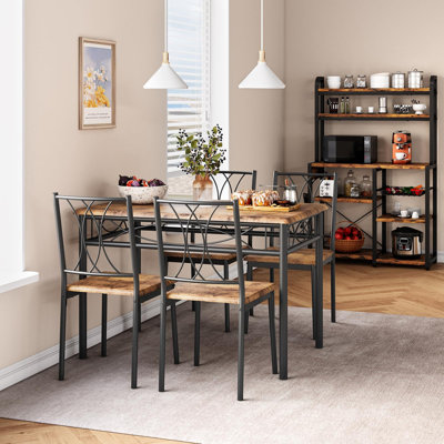 Retro Industrial 4-Piece Dining Table Set – Wood Top, Metal Legs, Space-Saving for Kitchen or Living Room