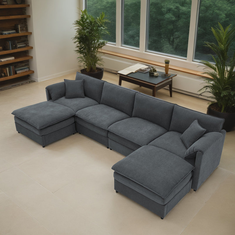 Canapé modulaire rembourré en forme de U de 134 po pour salon, Gris foncé