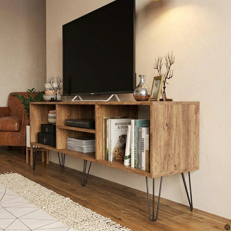 Zenda 71'' Wide Modern Rustic TV Stand for TVs up to 80 inch, Oak Wood 
