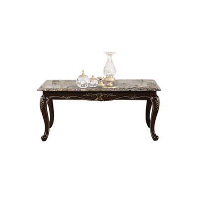 Classic Rich Cherry And Marble Coffee Table - No Assembly Enhances Living Space Wood With Top Adds Sophistication To Home