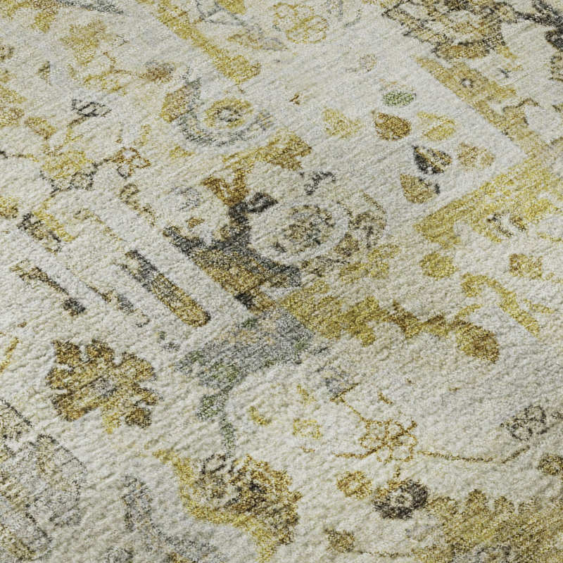 Premium Machine Washable Mayfield AMF2099 Global Rug, Gold, 9' x 12'