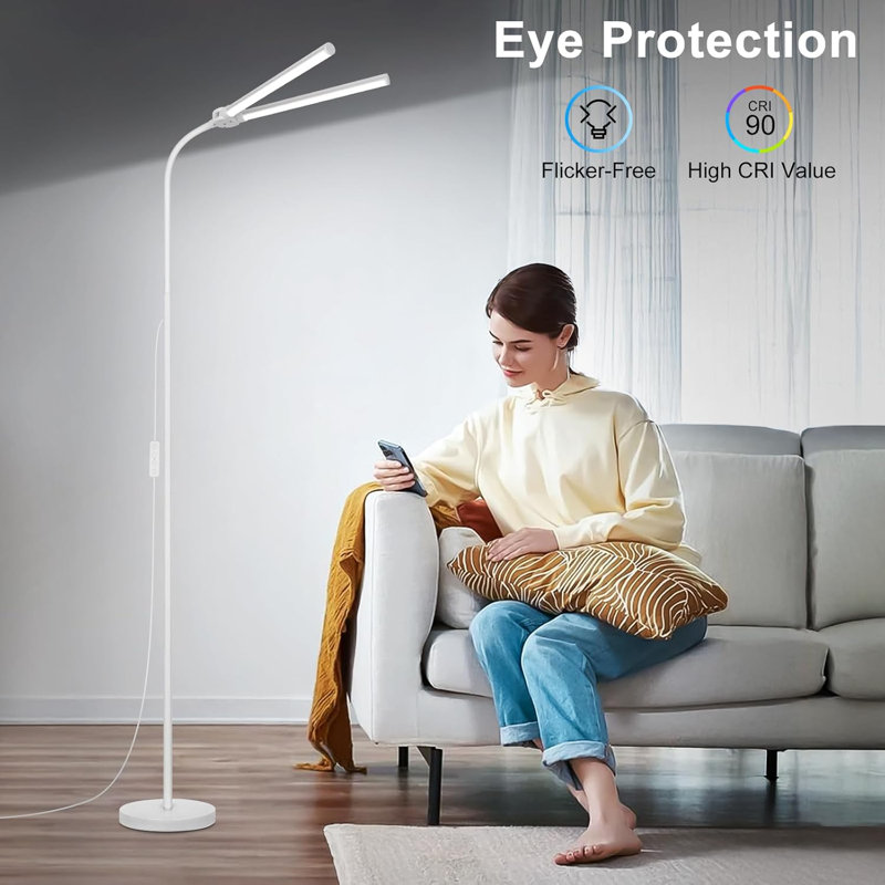Adjustable LED Floor Lamp With Dimmable Brightness, Dual Head Design, And Flexible Gooseneck For Living Room, Office, Reading, And Task Lighting