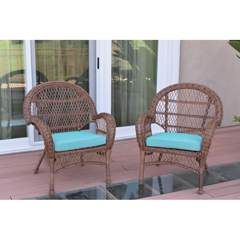 Maltby Wicker Outdoor Lounge Chair, Honey, Sky Blue