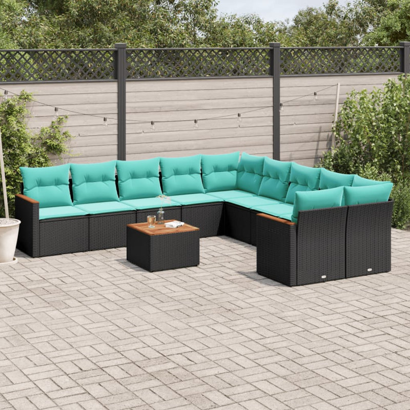  Ensemble de canapé de patio 11 pièces avec coussins en rotin de polyester noir