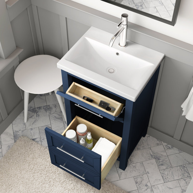 Lumiere 20 In. W X 16 In. D X 35 In. H Single Sink Bath Vanity In White Finish With White Ceramic Top, Navy Blue