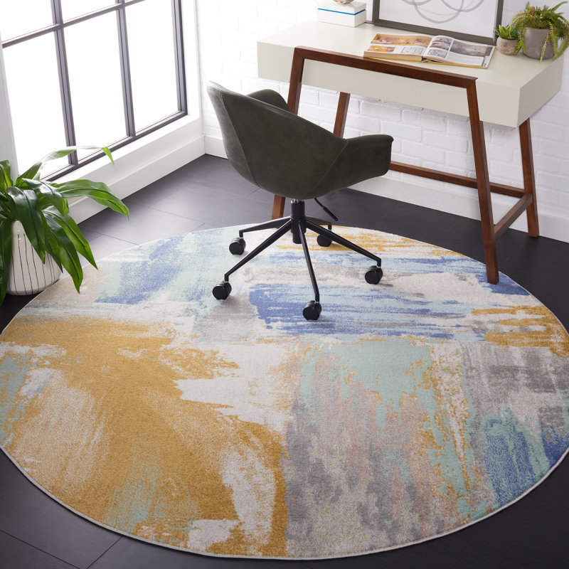 Tapis Ariadne 510 doré / bleu / vert, Rond 6 pi 7 po