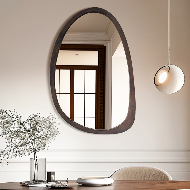 Asymmetrical Wood Framed Wall Accent Mirror, 70cm x 50cm